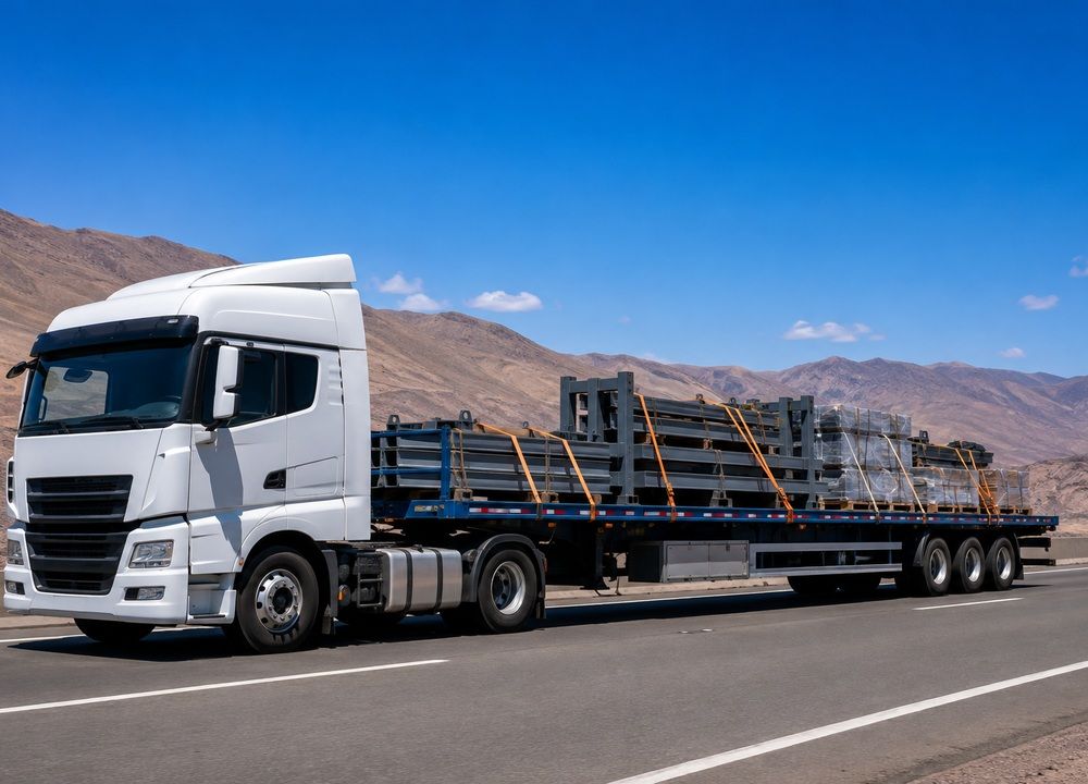 Camión rampla con carga por carretera