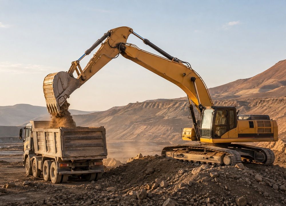 Excavadora cargando un camión tolva